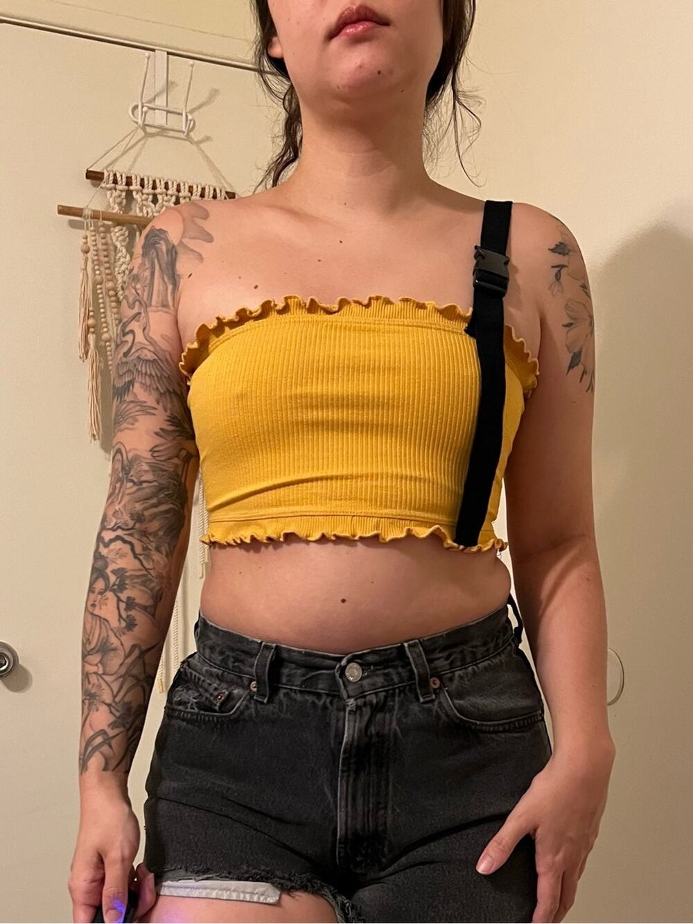 Yellow Ribbed Lettuce-Edge Tube Top